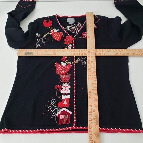 Berek Christmas Cardigan Womens Size Medium Black Vintage Nutcracker Beaded - Picture 12 of 14